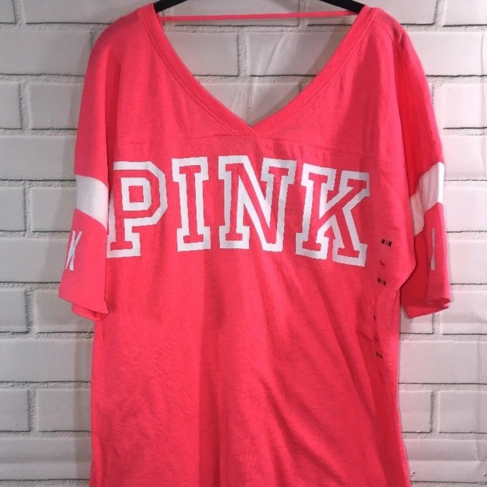 NWT VS PINK V Neck Graphic Tee- Scoop Back